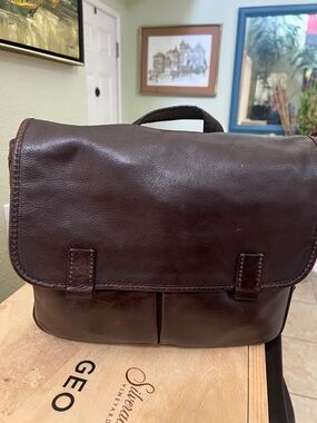 Fossil Men's Leather Messenger Bag - Dark Brown